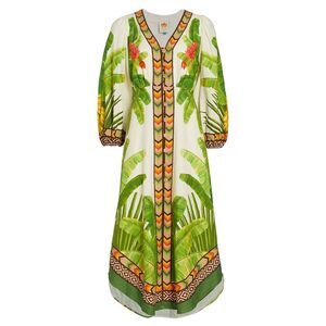 Farm Rio Womens Fresh Forest Linen Blend Midi Dress Small Multi - NWT $275